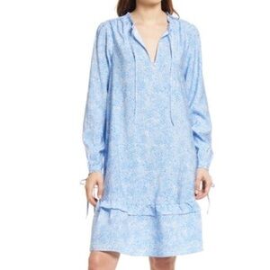 Scotch & Soda Blue Printed Long Sleeve Shift Dress MSRP $178